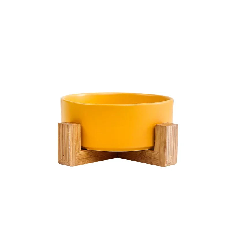 Cat Bowl with Wooden Stand High Legged Pet Dish for Neck Protection Water Food Bowl for Dogs Cats