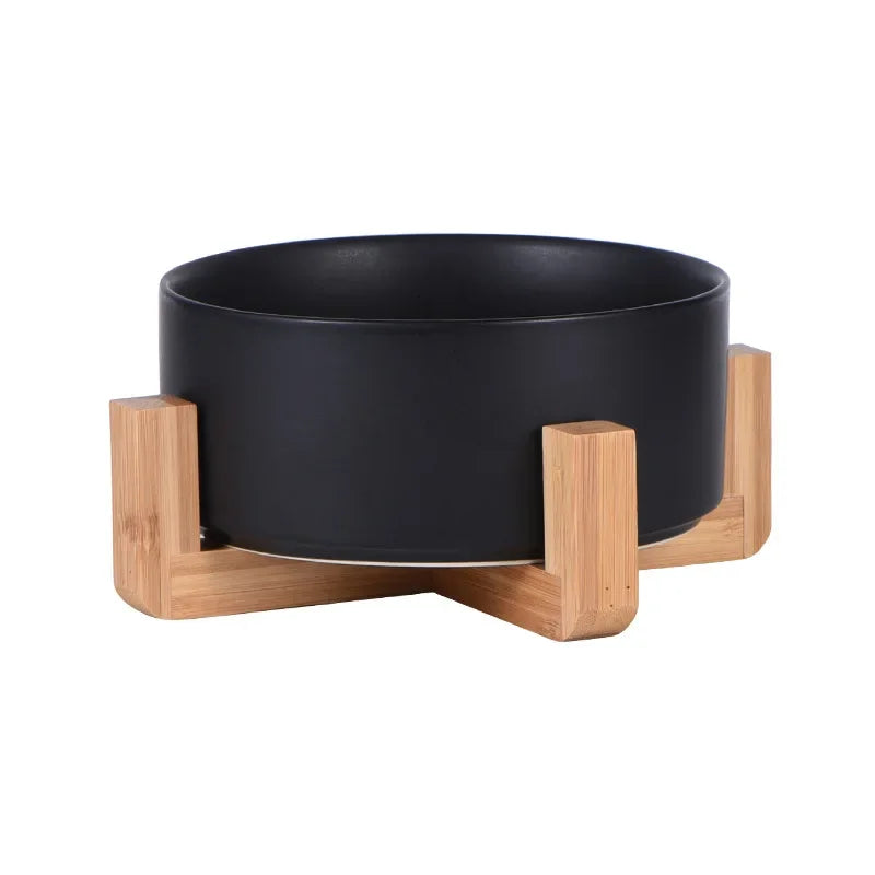 Cat Bowl with Wooden Stand High Legged Pet Dish for Neck Protection Water Food Bowl for Dogs Cats