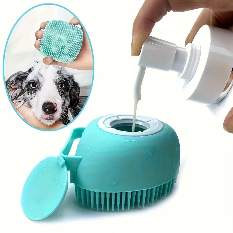 Pet Shower Bath Brush with Storage, Massage Brush for Cats Dogs, Non-Toxic Easy Clean, Ergonomic Handle