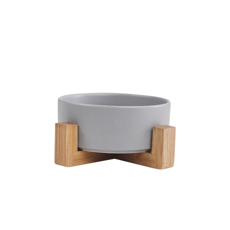 Cat Bowl with Wooden Stand High Legged Pet Dish for Neck Protection Water Food Bowl for Dogs Cats